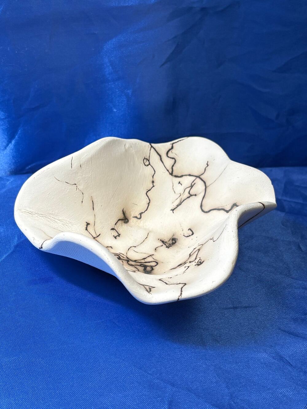 Unique Small Horse Hair Pottery Handkerchief Shape Trinket Dish